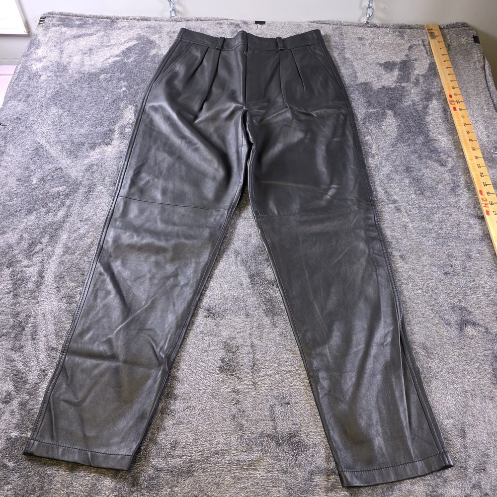 Ralph Lauren Purple Label Rogers Lambskin Pants Womens 12 Black Leather $2,990